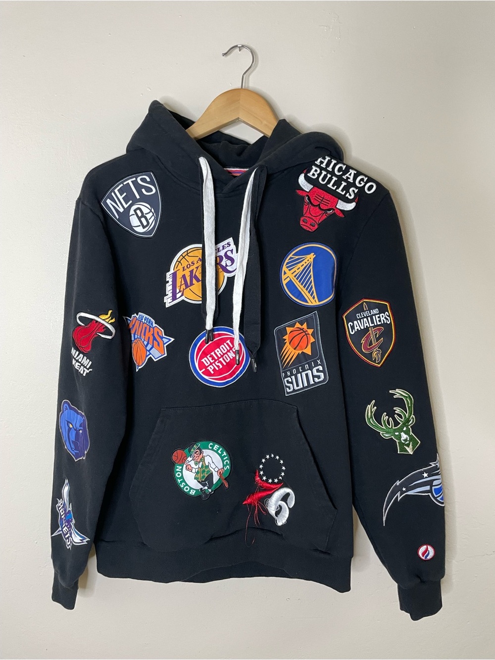 FISLL NBA Black Hoodie with Multi-Team Colorful Patches embroidered